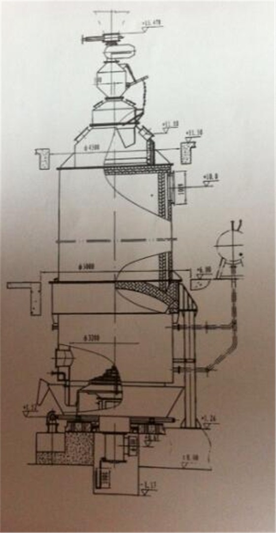 直径3.2米两段式煤气发生炉结构图 直径3.2米两段式煤气发生炉结构图